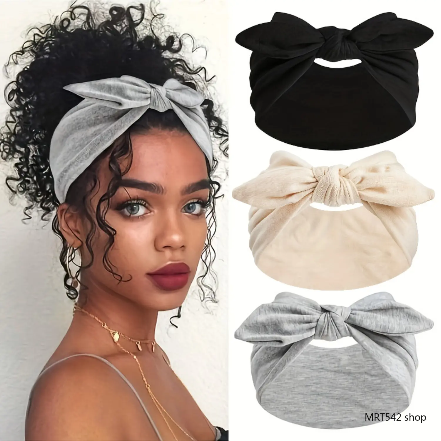 Soft Bowknot Headband Set for Women, Chic Solid Color Turban Wrap, Wide Elastic Hair Accessories for Sports & Running, Engagement