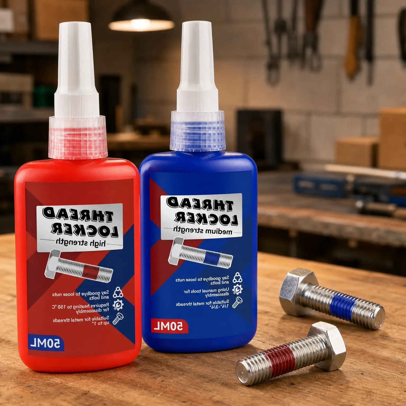 Blue and Red Thread Lock, Medium and High Strength Threadlocker for Nuts, Bolts, Fasteners and Metals, Prevents Loosening and LeakageGift