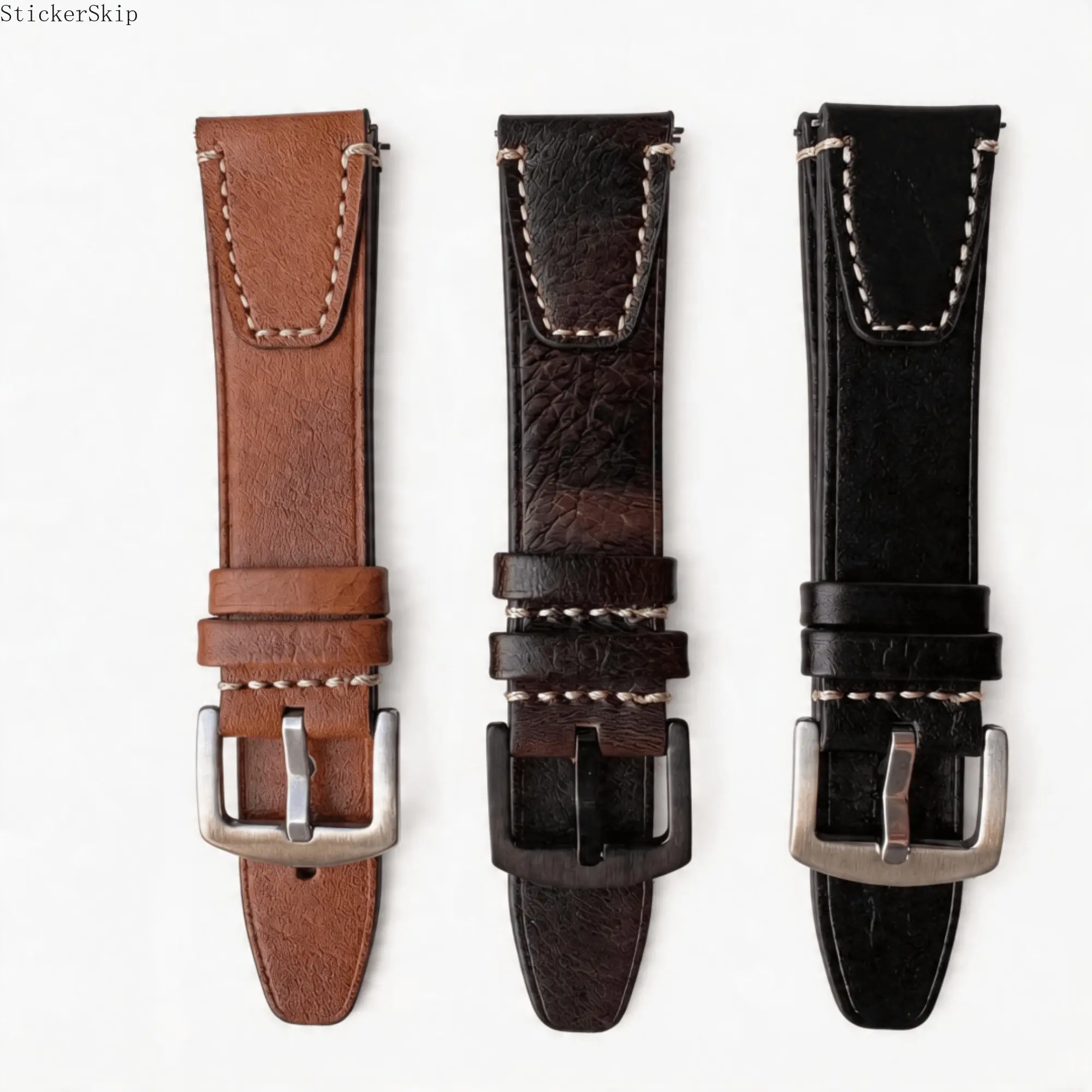 2026 Handmade Vintage Motorcycle Crazy Horse Leather Watch Band, Pocket Flap Top-Grain Cowhide Replacement Strap 20/22/24mm for Samsung, Huawei & Standard Watches, Complete Kit with Wood Gift Box & Install Tools