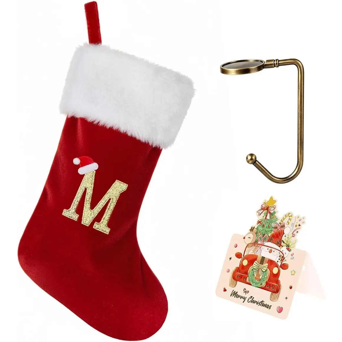 Christmas Stockings with Initials, 20" Velvet Letter Xmas Stocking