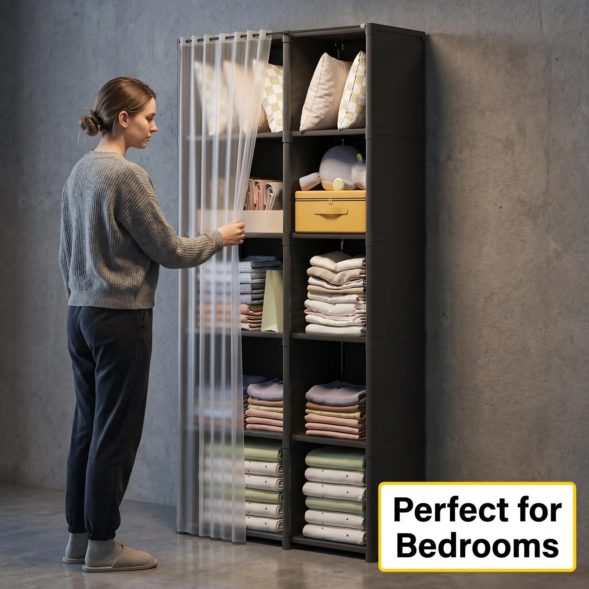 Say goodbye to dusty clothes & books! This dustproof wardrobe + bookshelf combo fits perfectly in my small bedroom. Watch how I organize everything in one sleek cabinet.#bedroommakeover #smallspacehack