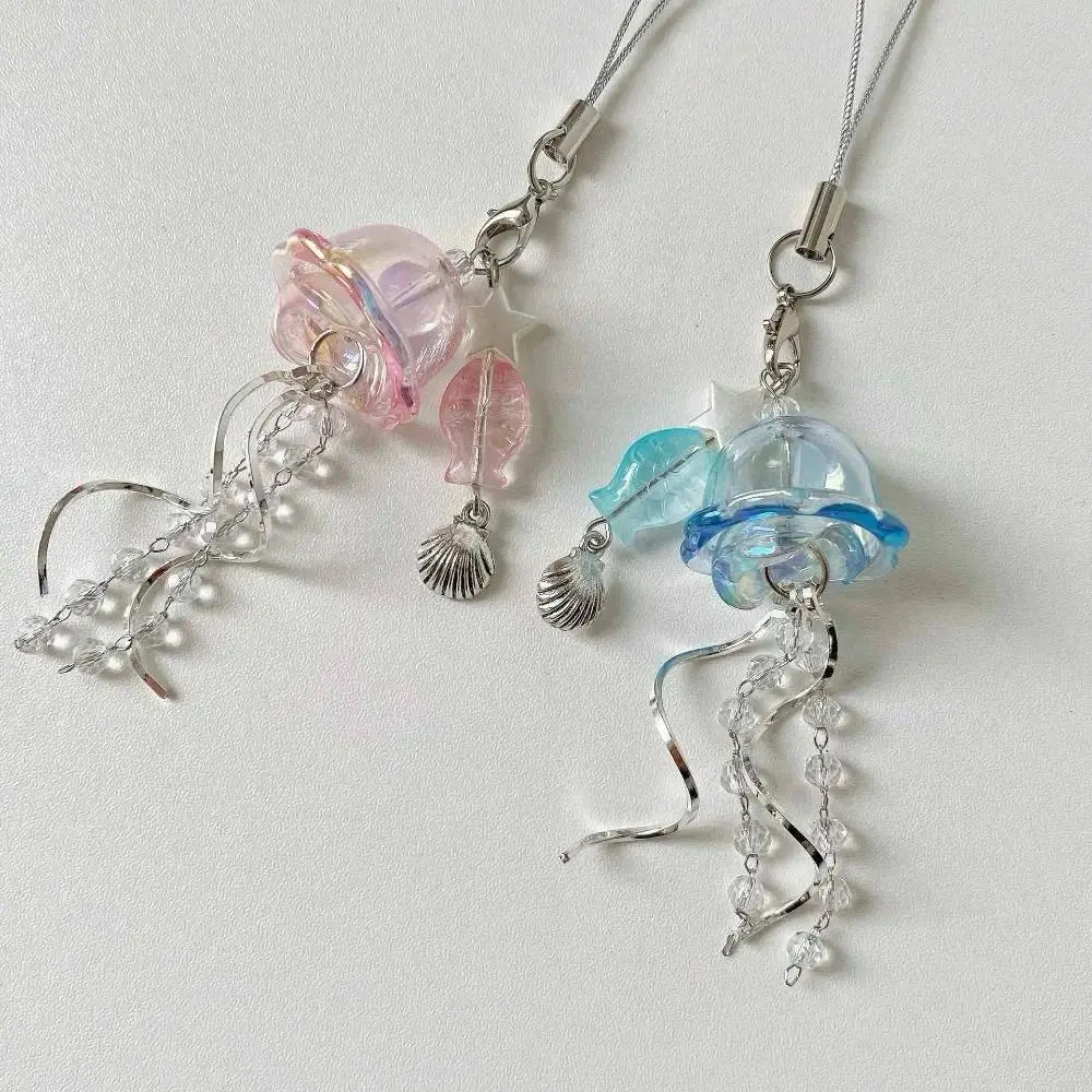 Jellyfish Tassel Y2K Jellyfish Mobile Key Chain Sea Shell Fish Korean Phone Charm Keycord Beads Chain Jellyfish Beaded Pendent