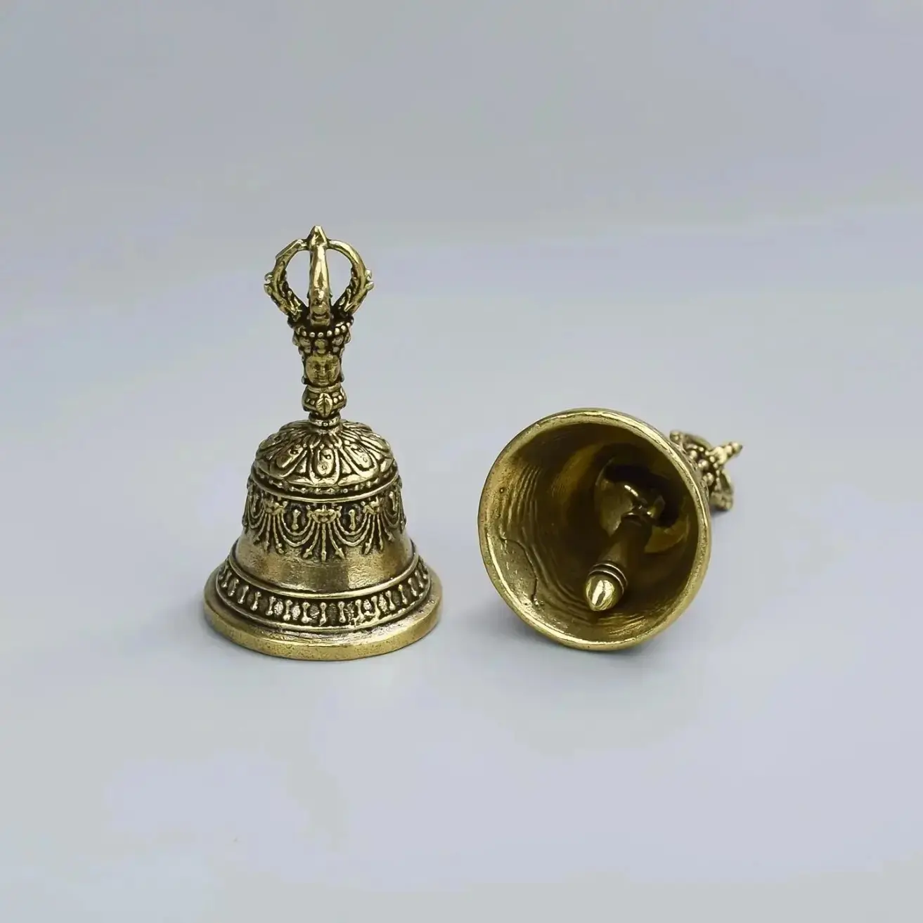 Handcrafted Carved Bronze Hand Bell With Clapper Handle, Calming Tone Handheld Bell For Meditation, Ceremonies, Weddings & Festivals, Versatile Decorative Gift For Indoor And Outdoor Use