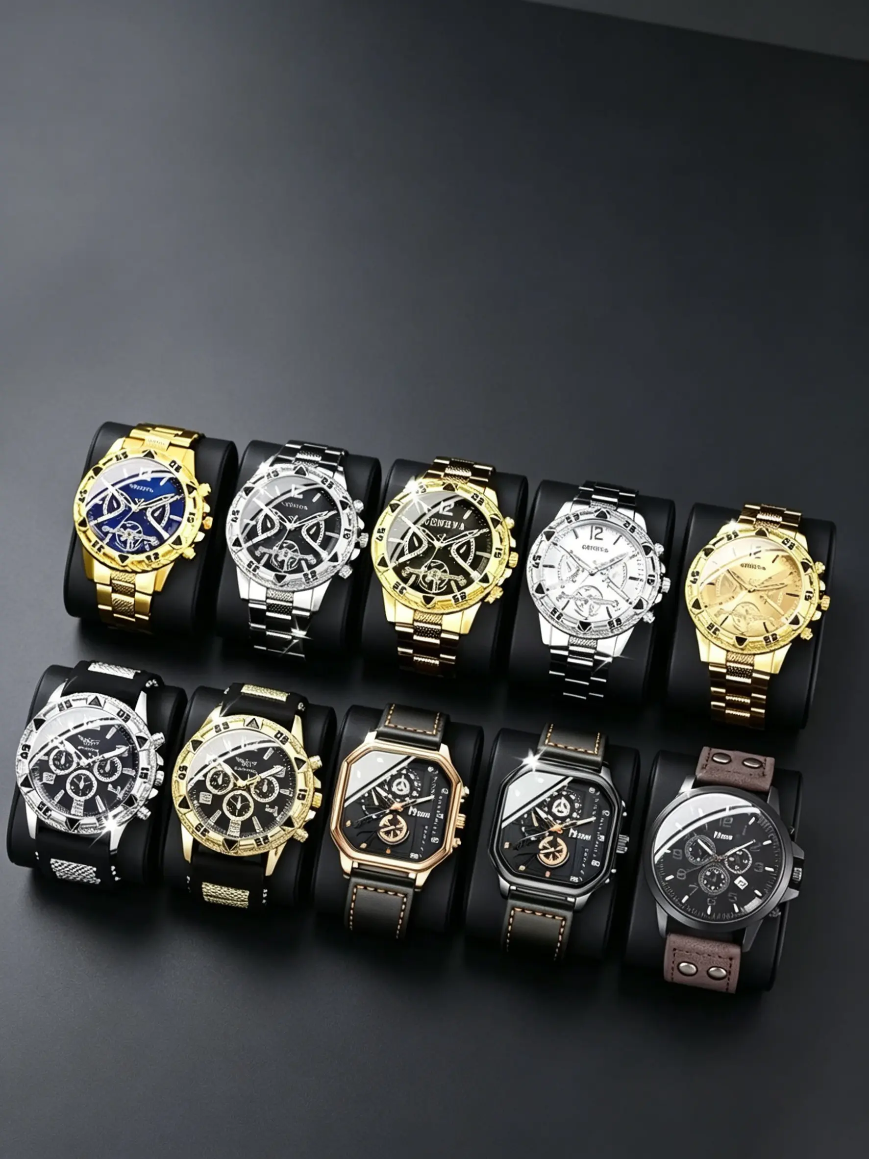 10pcs Luxury Men's Analogue Quartz Watch Set, Perfect Gift for Valentine's Day, Christmas, Father's Day, Anniversary, Birthday, High-End Business Style, Quartz Wristwatches, Business Fashion Watches