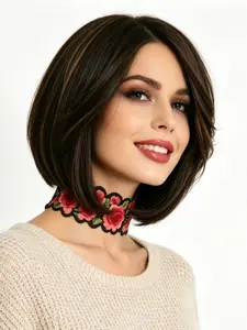 Lolely Dream P1b/30 Highlight Pixie Cut Bob Wig, Fringe Bangs, Side Part, Brazilian Remy, Glueless, Natural Hair for Women