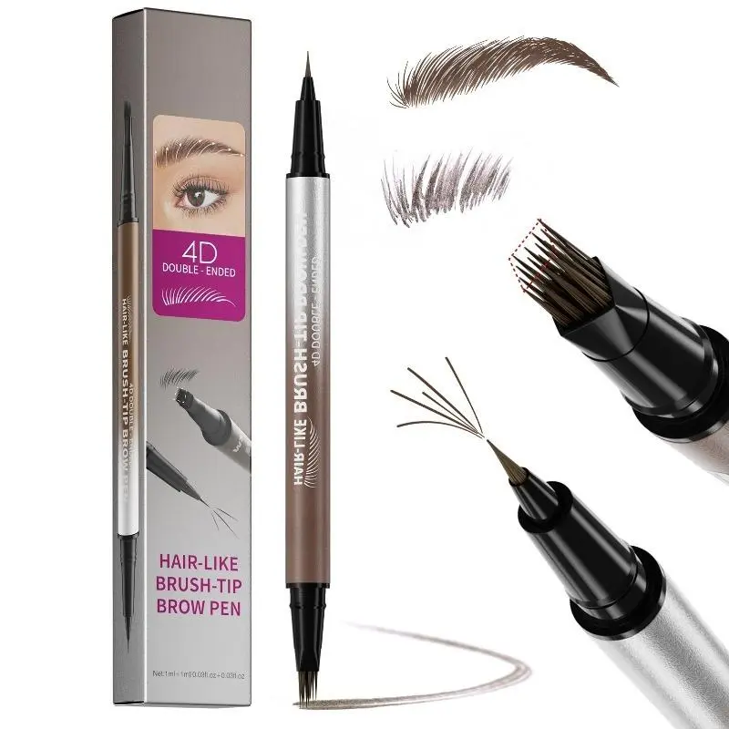 Eyebrow Pen for Women - Dual-Ended Microblading Pen with Multi-Prong Tip & Brow Brush, Waterproof, Creates Realistic 4D Hair-Like Strokes, Long-Lasting