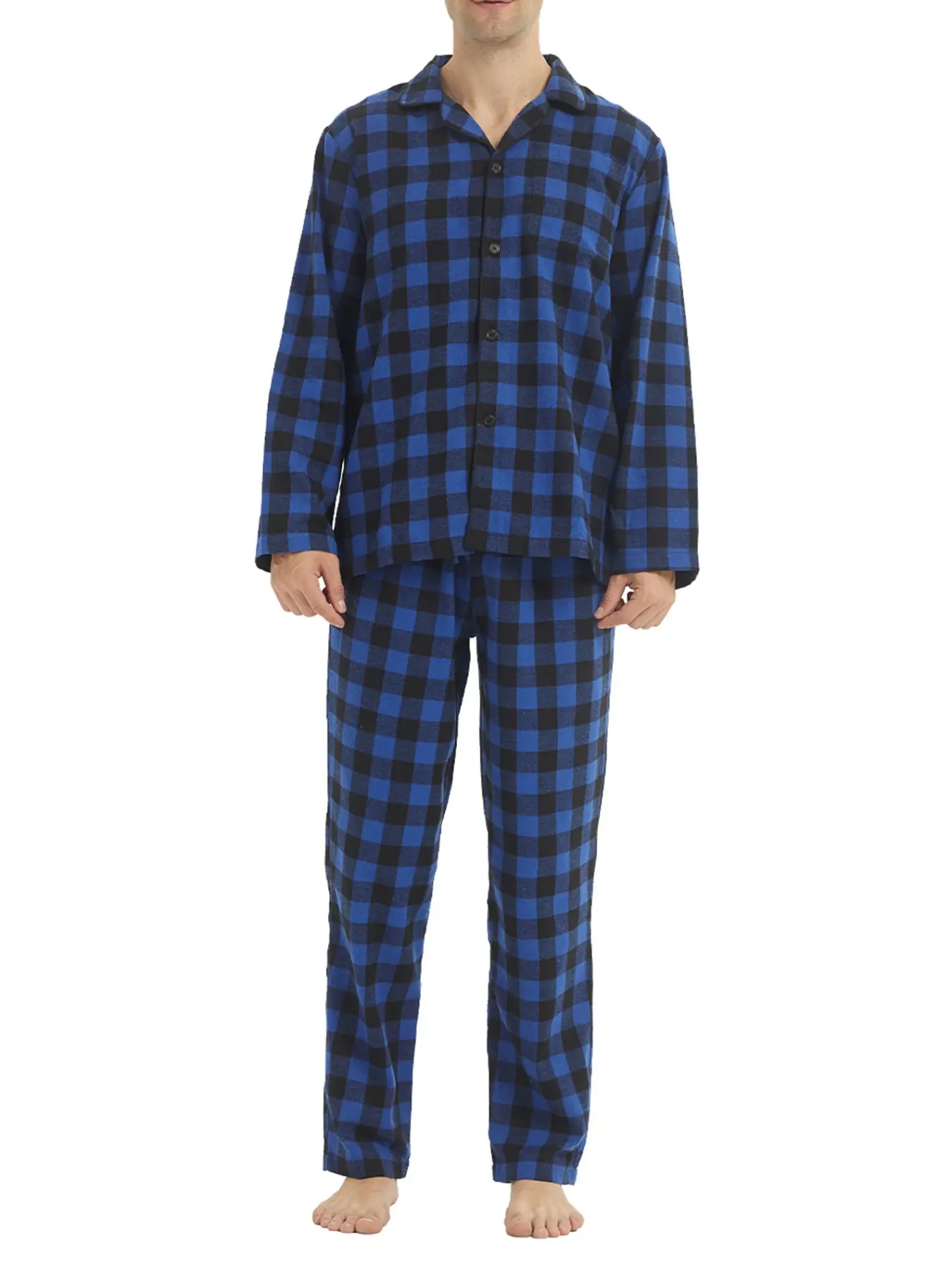 Men's Flannel Long Sleeve Pajama Set, Soft Casual Plaid Sleepwear for Spring & Fall, Loose Fit Woven Fabric, Autumn Winter