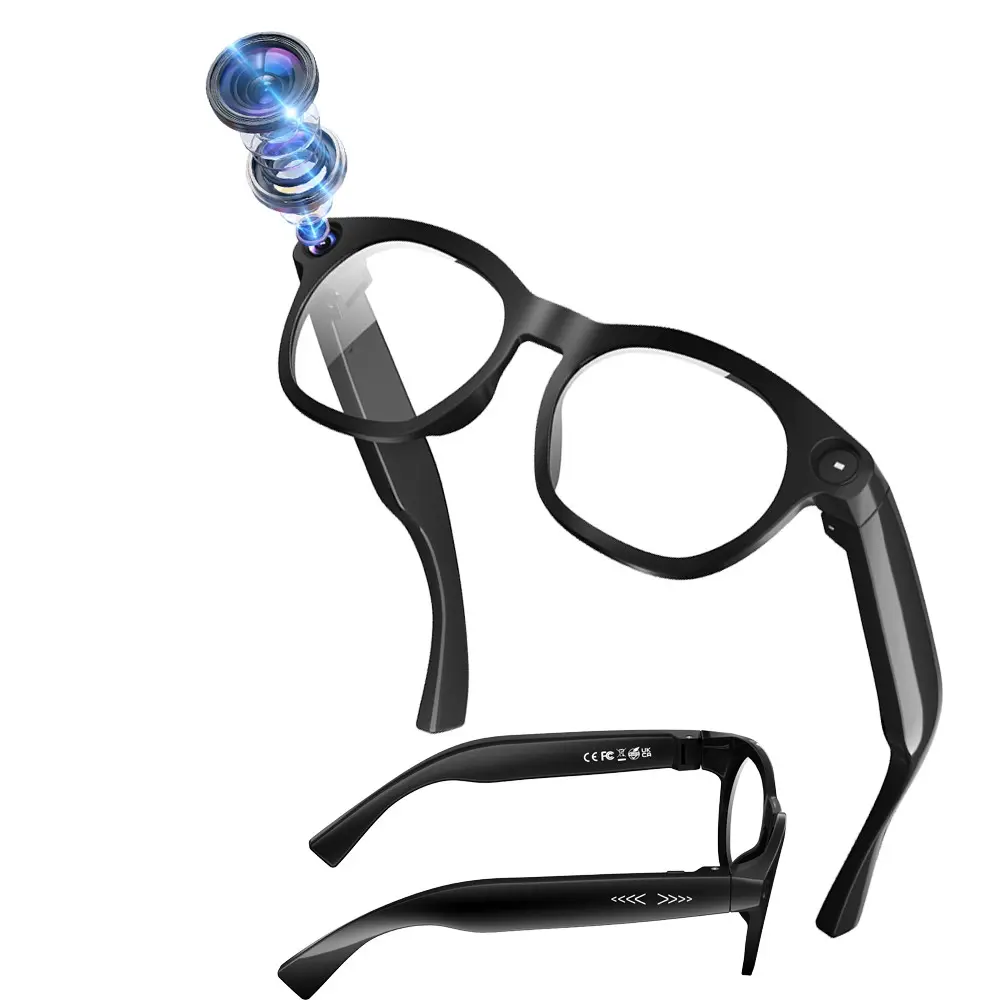 AI Smart Glasses for Video Recording,290Mah Battery, 8MP Camera, 4GB Memory (No TF Card Need), Build-in Mic & Speakers, Bluetooth Calling, AI Real Time Translation, WiFi Transfer, 2 Lenses Total (Transparent +Black)