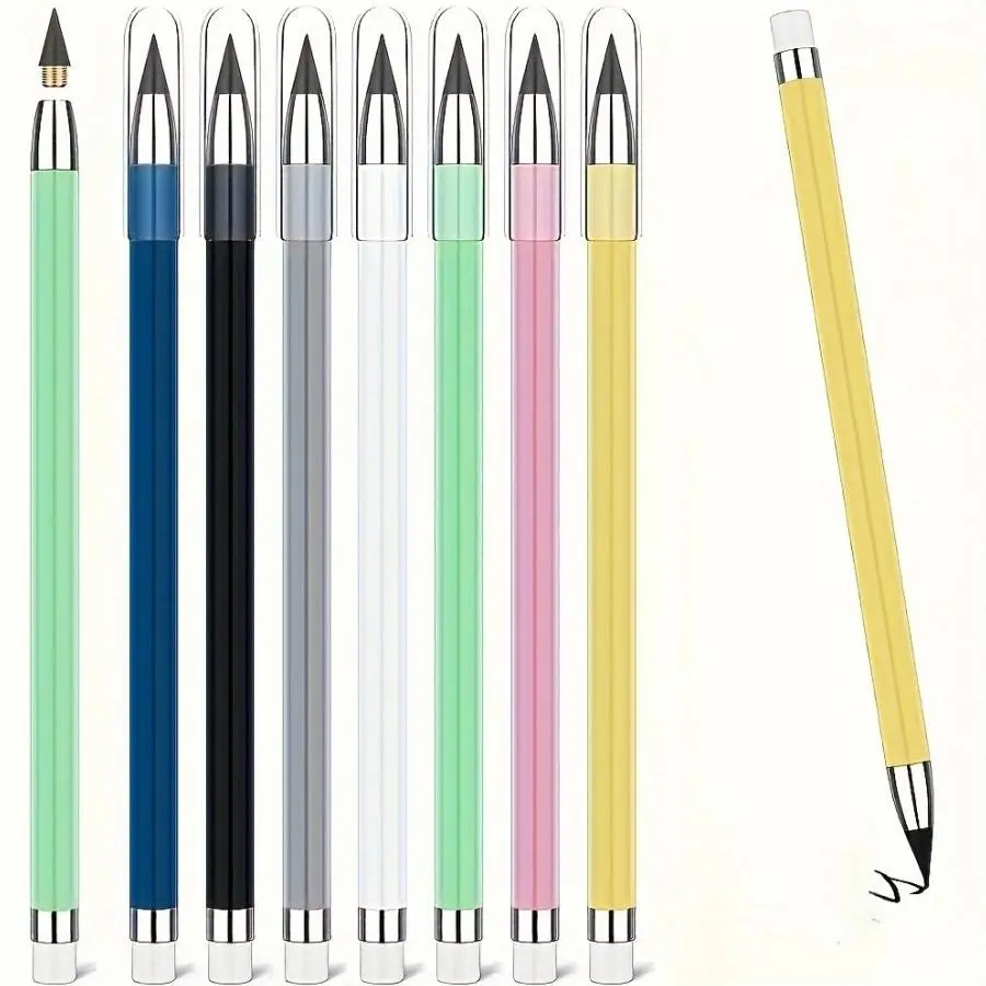 7pcs Infinity Pencil With Extra 7 Eraser Reusable Inkless Everlasting Pencil Stationery For Writing Drawing Home Office School