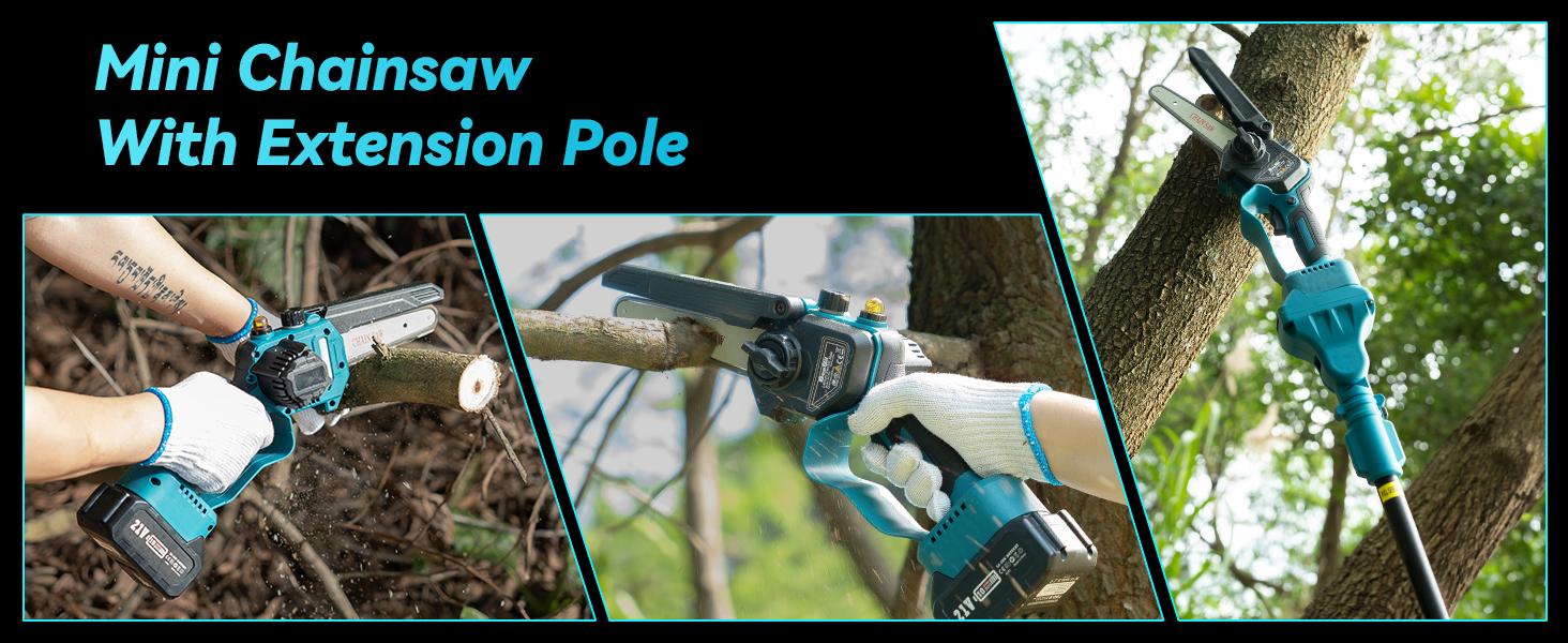 Seesii 4-in-1 Pole Saw & Pruning Shears Combo Kit, 6 Inch Mini Chainsaw for Tree Trimming, Battery Powered Chain Saw with Extension Pole, Tree Trimmer Limb Branch Cutter Pruner CP600 #TikTokShopBlackFriday