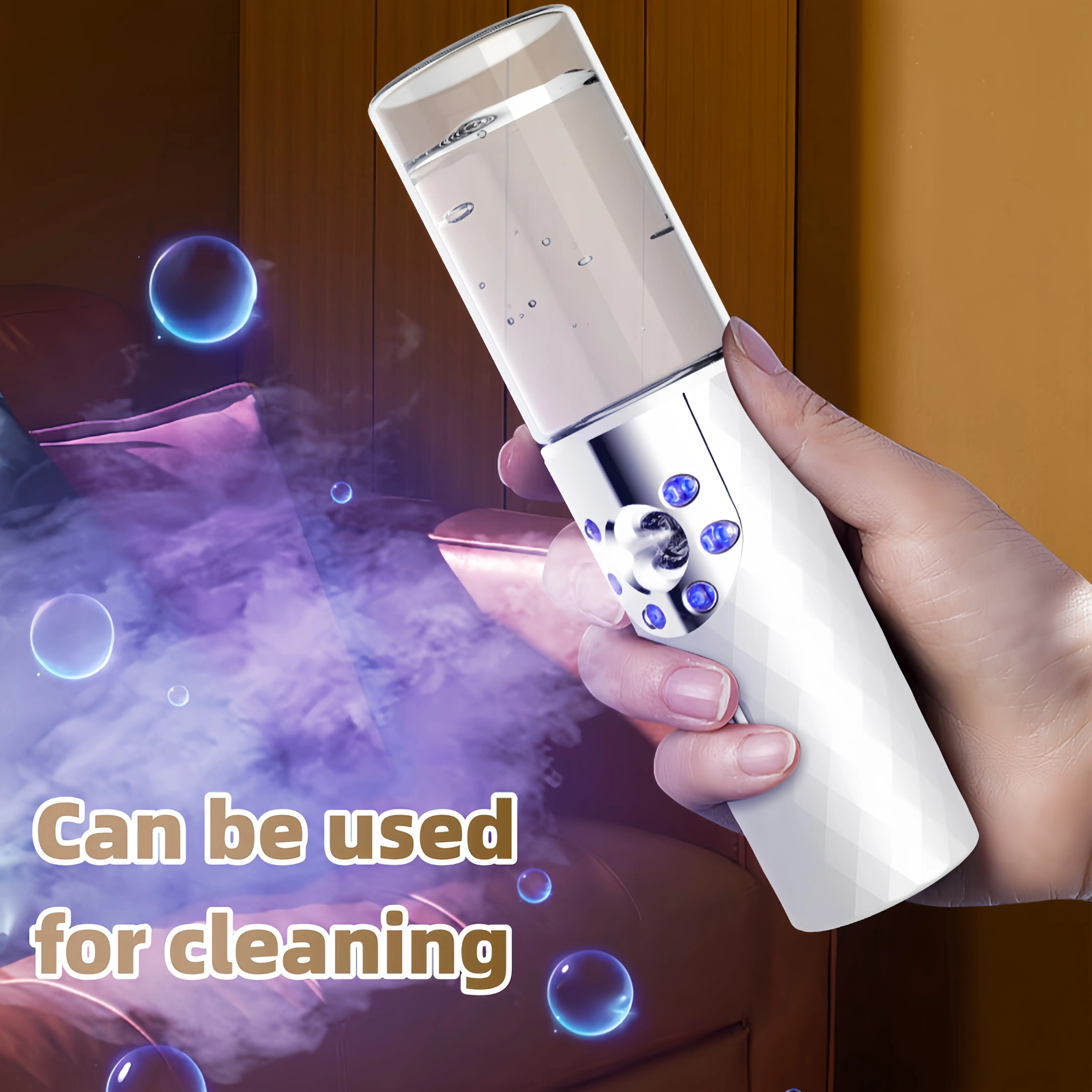 Beauty Salon Hydrating Mist Sprayer, Electric Blue Light Perfume Sprayer, Nano-Level Atomization, Multi-Functional & Portable, Blue Light Care, for Travel, Outdoor & Home Use