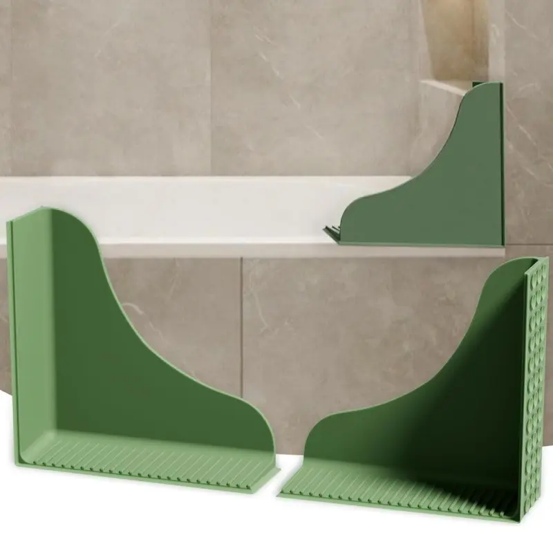 2-Pack All-Silicone Shower Splash Guard, Bath Tub Corner Water Blocker with Strong Suction Cups, Reusable & No Sticky Adhesive, for a Secure Seal & Easy Removal, One-Piece Design, Olive Green, Household Items