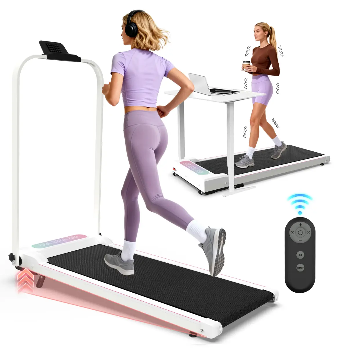 AobtkelFoldable Treadmill with Handle Bar & Incline, 2 in 1 Upgrade Portable Under Desk Walking Pad and Vibration Pad with Remote Control for Home Office Small Spaces