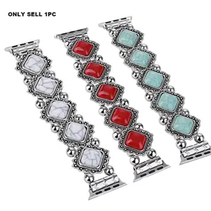 Vintage Fake Turquoise Inlaid Beaded Watch Band, 1 Count Fashionable Smart Watch Band Compatible With iWatch Series 38mm 40mm 41mm 42mm 44mm 45mm 49mm