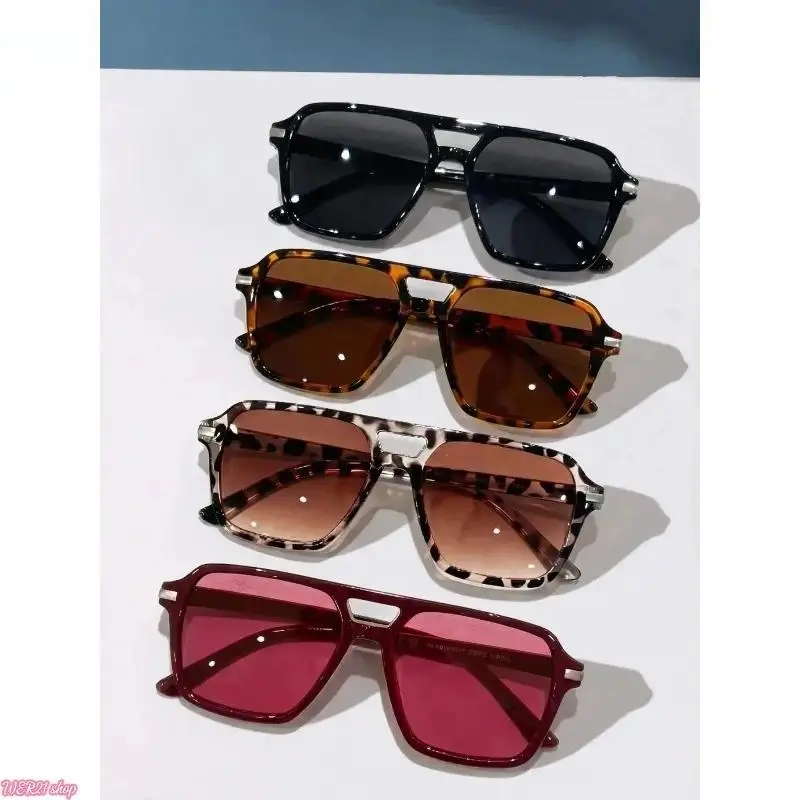 4-Pack Square Pilot Sunglasses, Dual Bridge Retro Multicolor PC Frame Eyewear, UV Protection Fashion Shades for Men & Women, Lightweight Street Style Accessory, Ideal For Driving, Vacation Photoshoots, Travel & Daily Casual Wear sohochic