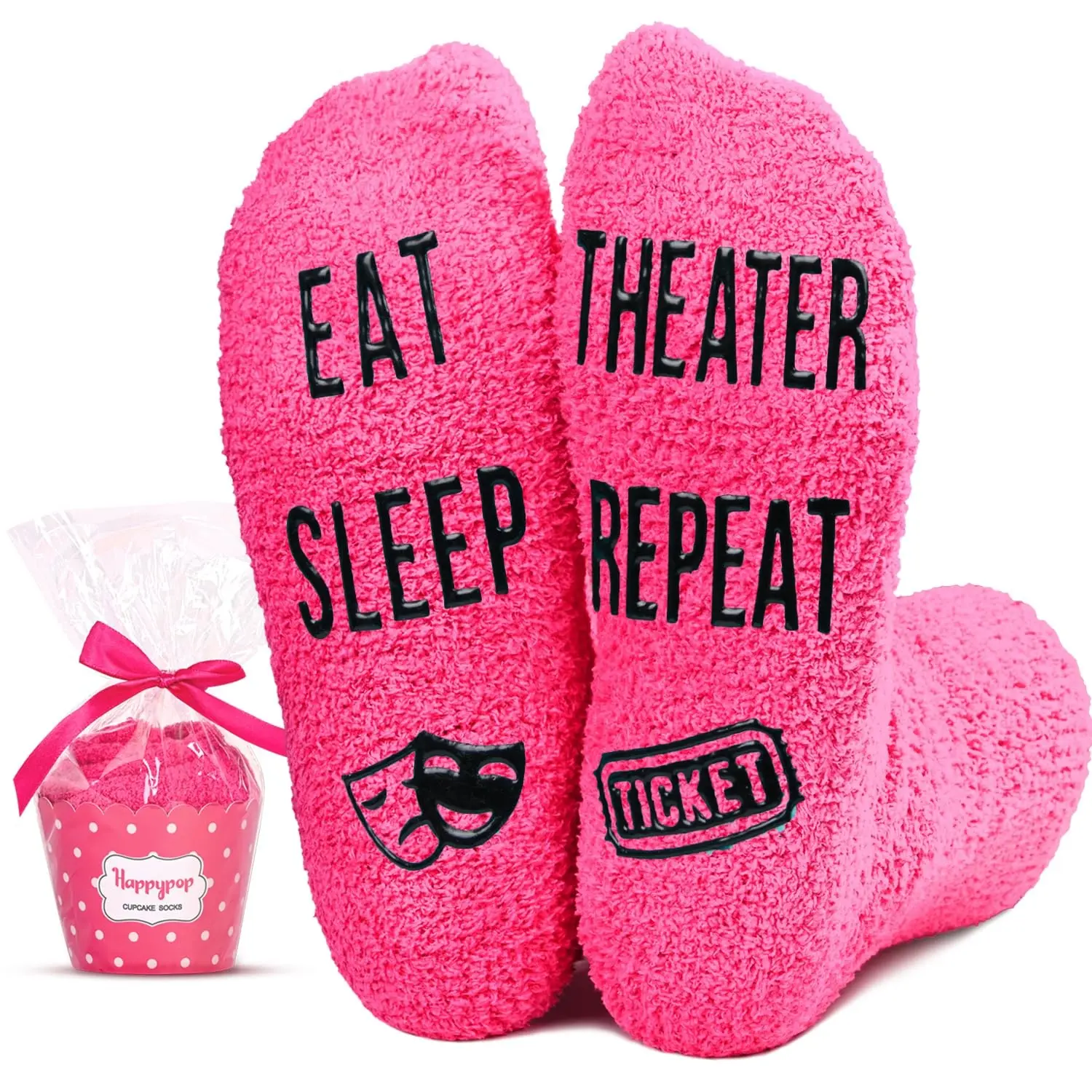 HAPPYPOP Funny Theatre Gifts for Theater Lover, Drama Gifts for Actors Broadway Musical Gifts, Theater Socks Dark Pink