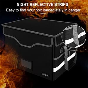 File Box Fireproof Document Box with Lock,File Storage Organizer Box with Mesh Pockets,Collapsible Portable File Box Office File Cabinet with Handle for Hanging Letter/Legal Folder,Black