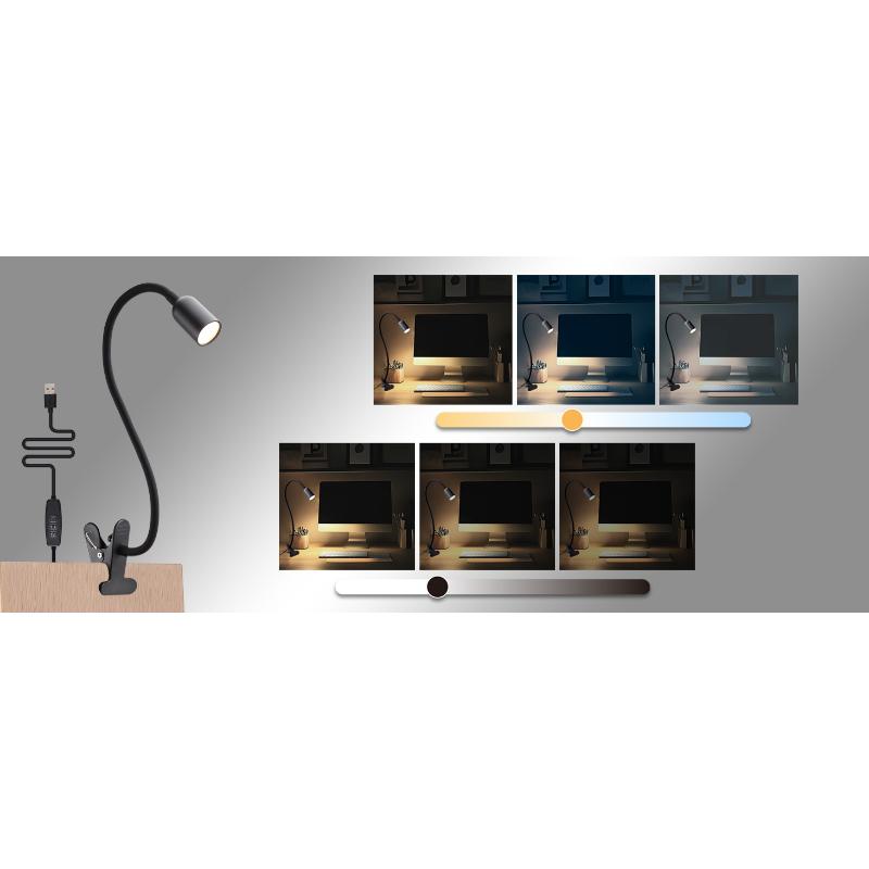LED Reading Light for Bed Headboard  Dimmable Clip-On Book Light with Flexible Gooseneck, Adjustable Color Temperature (3000/4000/6000K), USB-Powered Desk Lamp for Dorms and Home