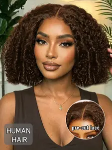 12-14 Inch Trendy Pixie Curly Human Hair Wig, 5x5 Glueless Lace Closure Wig, Short Curly Bob Style With Curly Ends, Natural Soft Curls, Fashion Look for Women