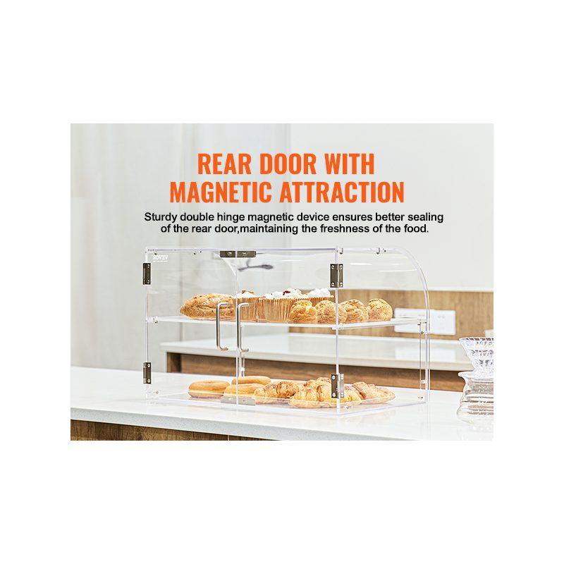 VEVOR Pastry Display Case, 2-Tier Commercial Countertop Bakery Display Case, Acrylic Display Box with Rear Door Access Removable Shelves, Keep Fresh for Donut Bagels Cake Cookie, 22x14x14