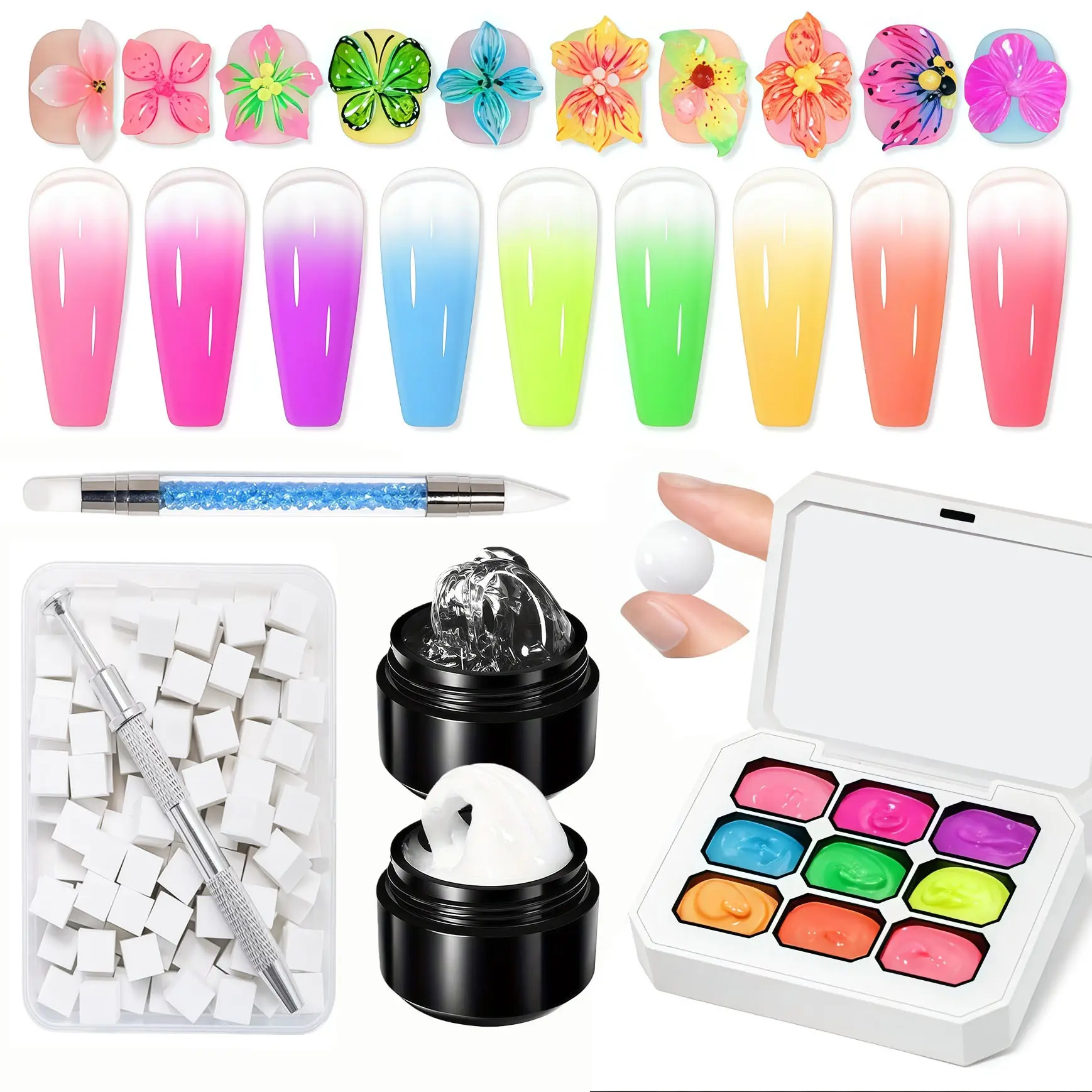 Osnailmall 6pcs Set / 4-In-1 Gel Nail Polish, Gradient Blush Color, Semi Permanente, Soak Off, UV LED Compatible, Nail Art Tools, Manicure, Gel Polishes