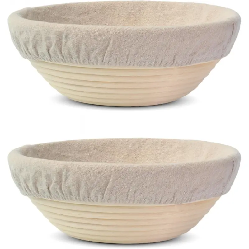 2Pcs 9 Inch Round Banneton Bread Proofing Basket, Baking Utensils, Baking Essentials, Home Baking Supplies, Natural Rattan Handmade Sourdough Proofing Basket with Linen Liner