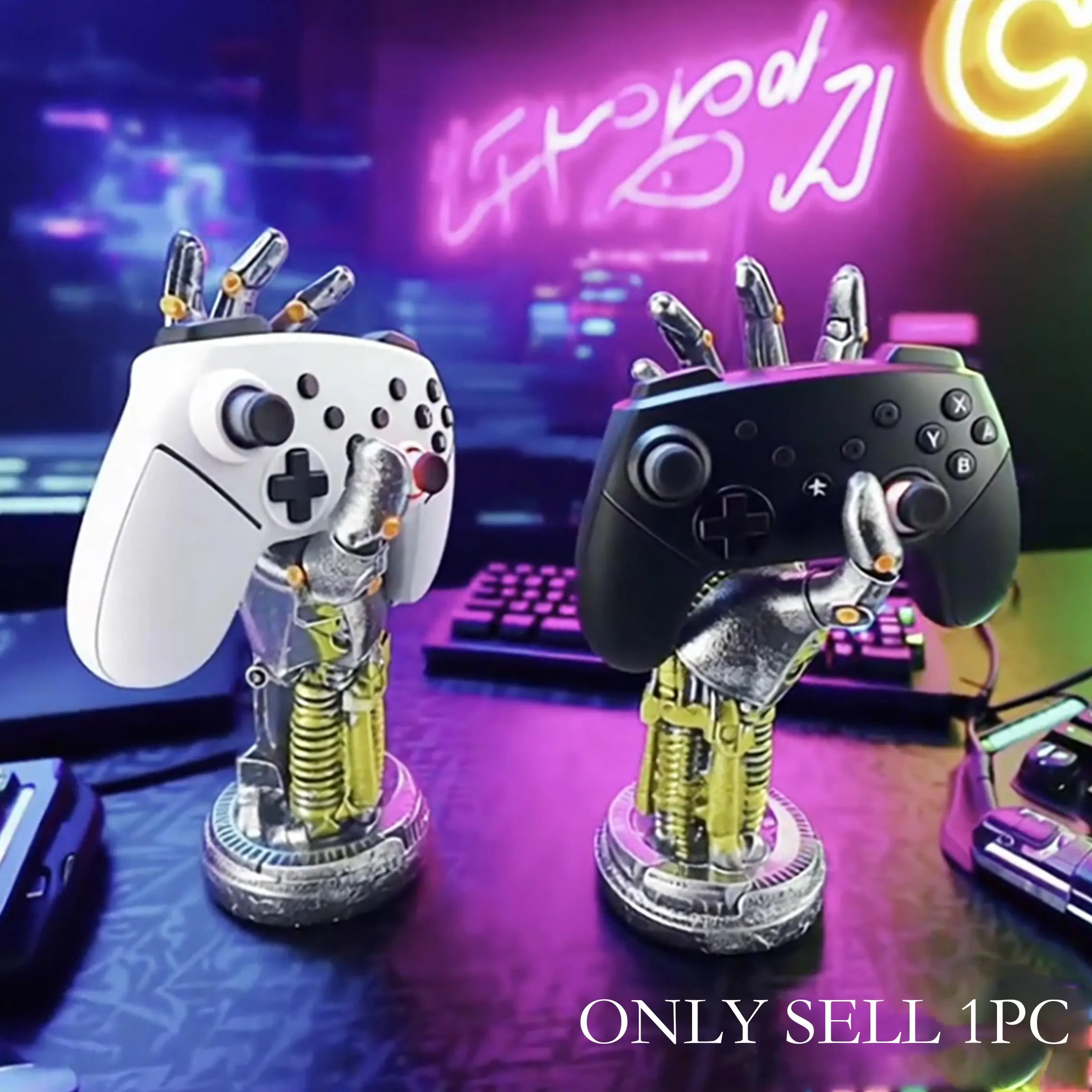 1pc Sci-Fi Cyberpunk Mechanical Arm Statue, Futuristic Design, Game Controller Holder, Headset Stand, Desktop Ornament, Console accessories, Gaming Accessories, Gaming Items, Gift for Gamers and Men, Suitable for Father's Day, Christmas