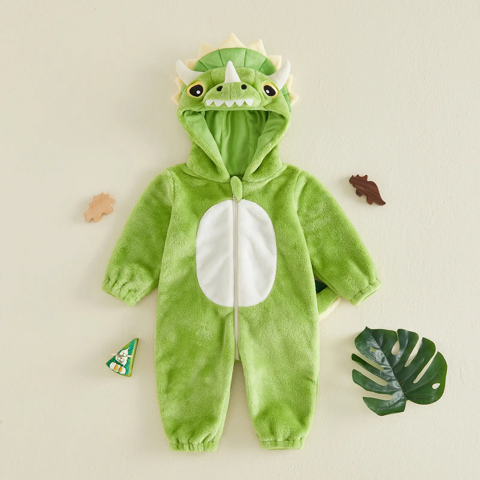 Toddler Boy Animal Costume Front Zipper Cute Plush Baby Hooded Dinosaur Romper for Holiday Halloween Cosplay Outfit