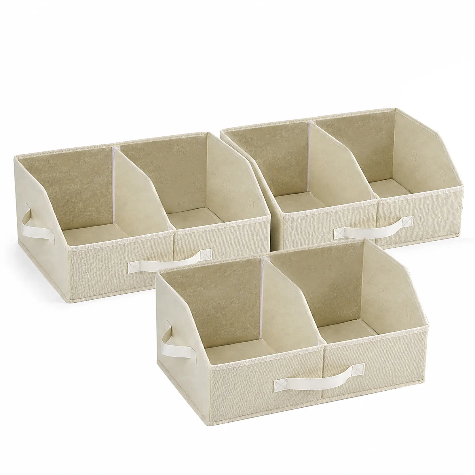 6-Pack Adjustable Divider Collapsible Closet Baskets, Beige Non-Woven Organizer Boxes with Handles for Wardrobe, 16.5x11x7.9 in Storage Bins for Shelf, Tool