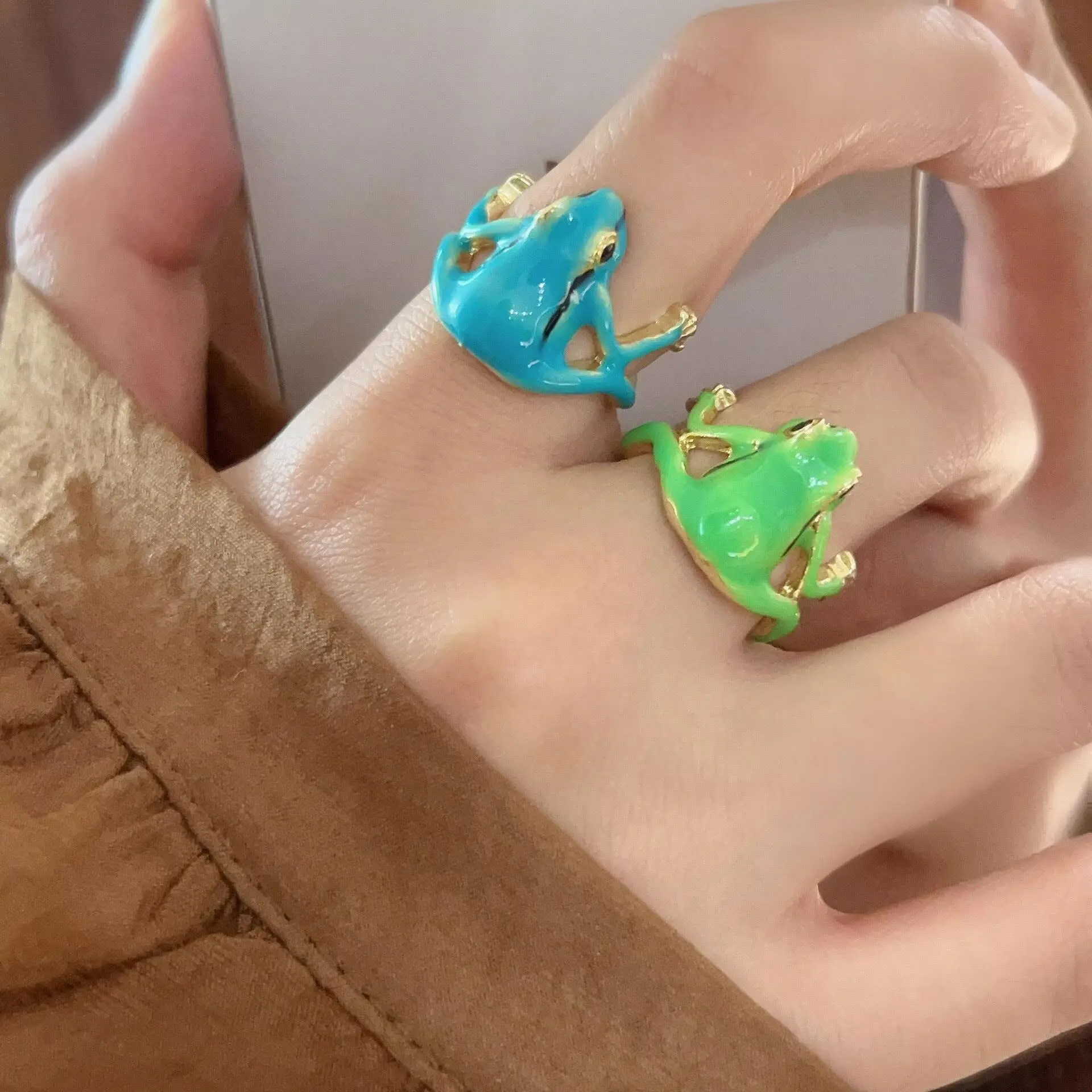 Women's 2026 New Whimsical Green Frog Motif Animal Open Ring - Adjustable, Lightweight, Comfortable Niche Design Female Sports & Outdoor Protective Accessory for Daily Wear, Watch Party (All Seasons)