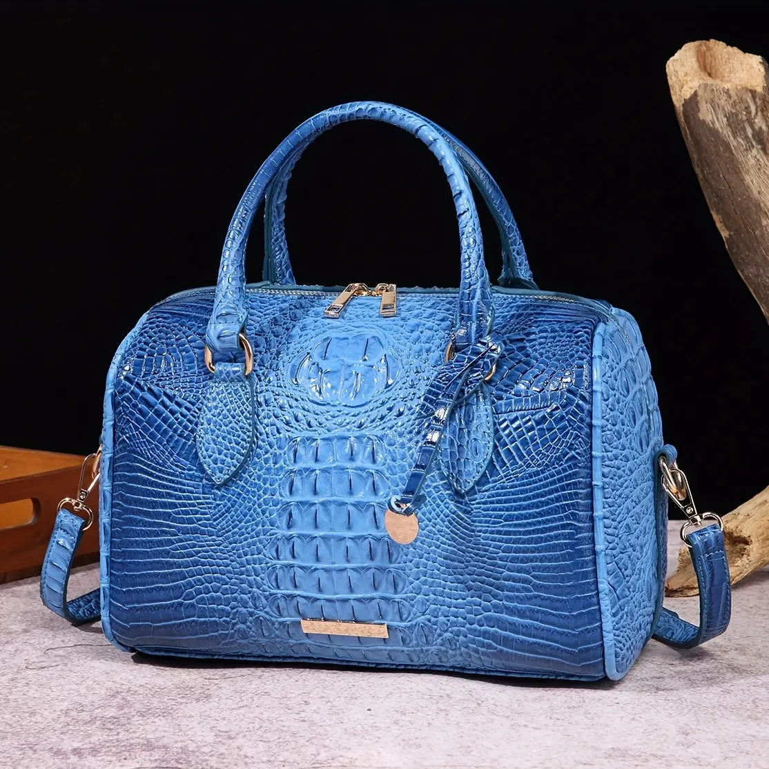 Luxury Crocodile Embossed Boston Bag for Women Large Capacity Convertible Design with Zipper Closure Daily Commute Handbag Party Accessory