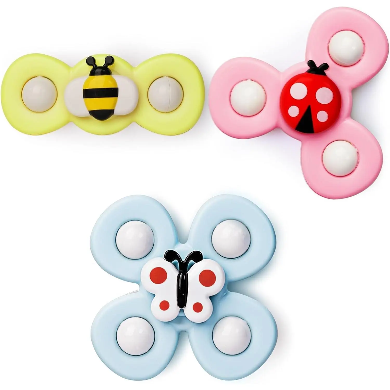 Safe Unisex All-Seasons Bug Motifs Strong Suction Cup Rotates Fidget Sensory Bath Toys for 10+ Months Babies, Christmas Stocking Stuffers & Travel Toys for Car Airplane Table Window