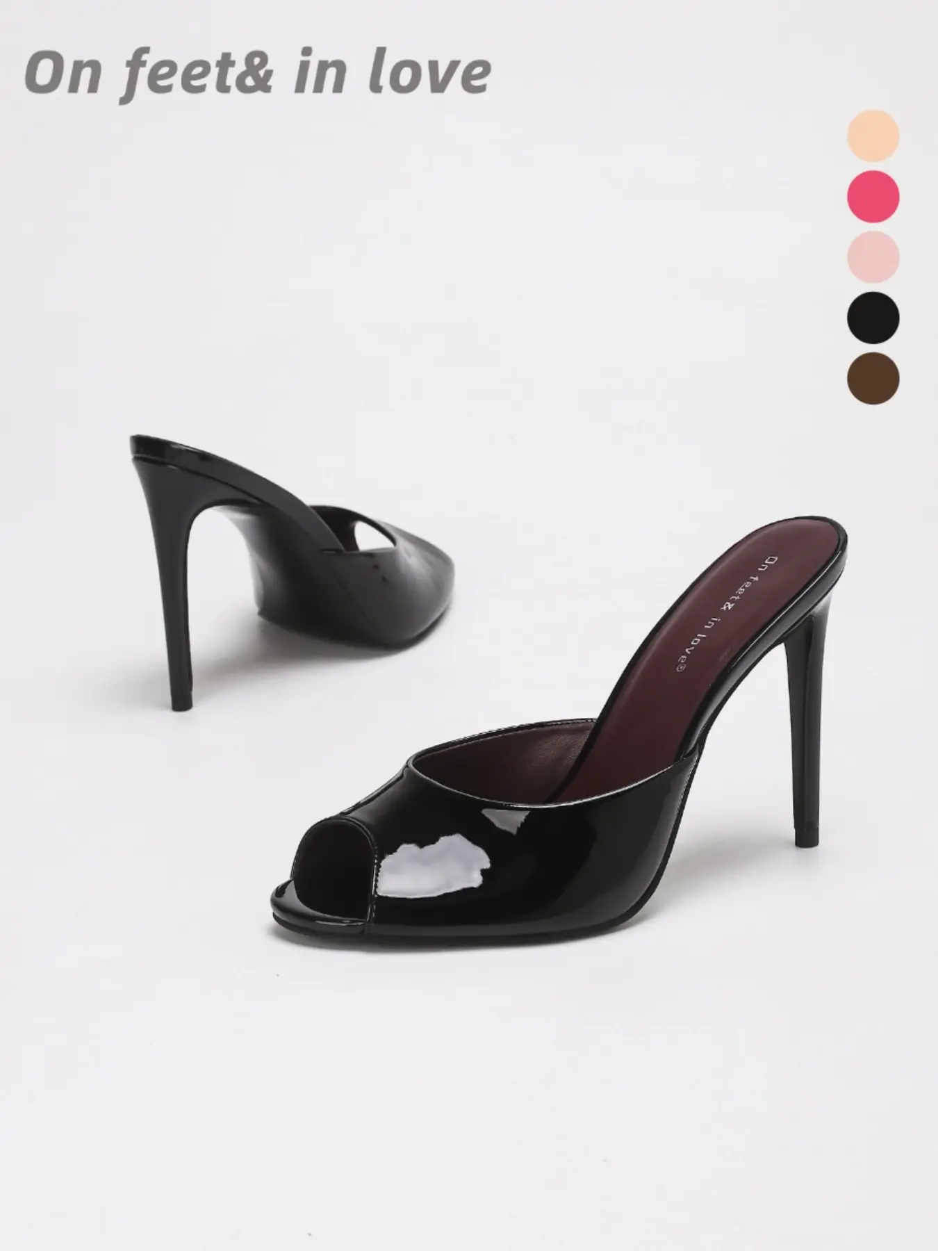 Women's Multi‑Color Glossy Patent & Suede Faux Leather Open Toe Slip‑On Mule High Heel Sandals, Sleek Minimalist Design Versatile Dress Footwear with Soft Sole for Daily Commute Vacation Getaway Cocktail Party Evening Events