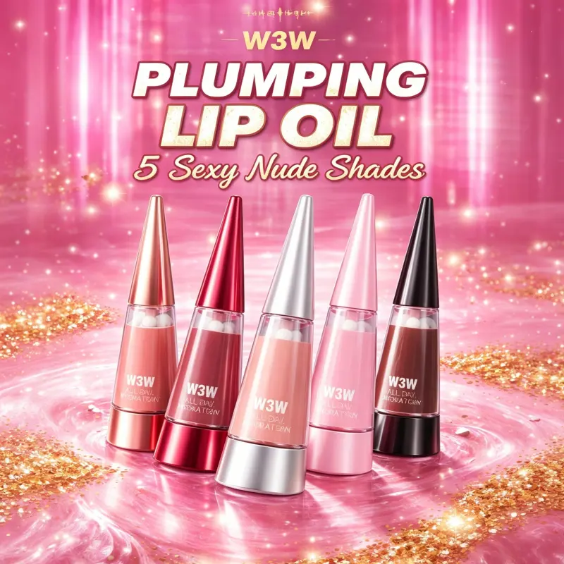 W3W Plumping Lip Oil, Hydrating Mirror Shine Glossy Lip Gloss, Long-Lasting Moisturizing Lip Tint for Juicy & Pillowy Soft Lips, Glowy Lip
