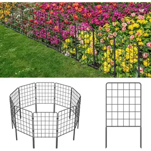 Decorative Garden Fence 10 Pack, 24in(H) x 10ft(L)  Barrier Fence, Rustproof Metal Fencing for Yard,  Rabbits Wire Section Garden Edging Border for Yard Patio Garden, Grid