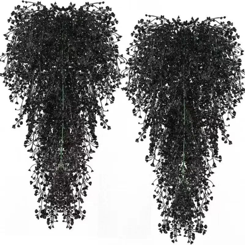 2pcs 5-Head 69-Ply Artificial Hanging Vine, Series Plant Ghost House Decor, Plastic Fake Flowers for Party, Window Display, Indoor Outdoor Decoration