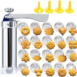 Handheld Cookie Press Set, Multifunctional Cookie Extruder & Icing Decorating Mold with 20 Cookie Discs and 4 Icing Nozzles, Detachable Leakproof Cookie Maker for Home Baking, Cake & Pastry Making, Easy to Clean, Great for Baking Beginners, Baking Tools