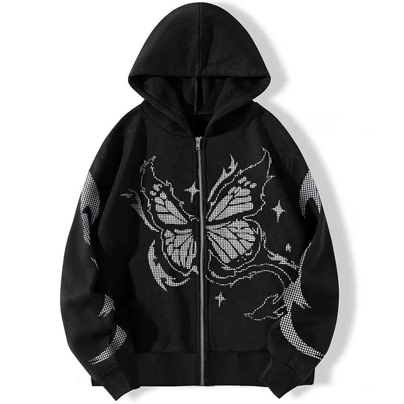 Campus & Weekend Hangout Hoodie Jacket, Millennium Y2K Style Dot Matrix Zip Hoodie, Fade-Resistant Casual Sports Outerwear for Youth, Versatile Loose Sports Outerwear for Young People