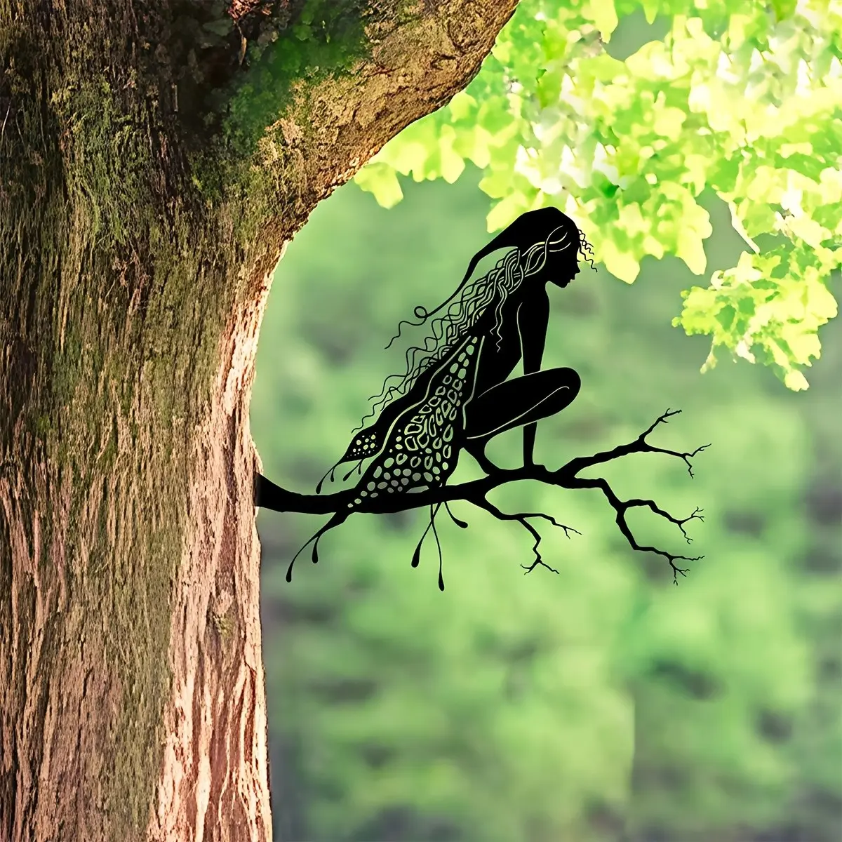 Charming Forest Fairy Metal Tree Stump, Fairytale Character Silhouette Outdoor Decor, Perfect for Porch, Courtyard, Garden, Rustic Branch Hanging Decoration