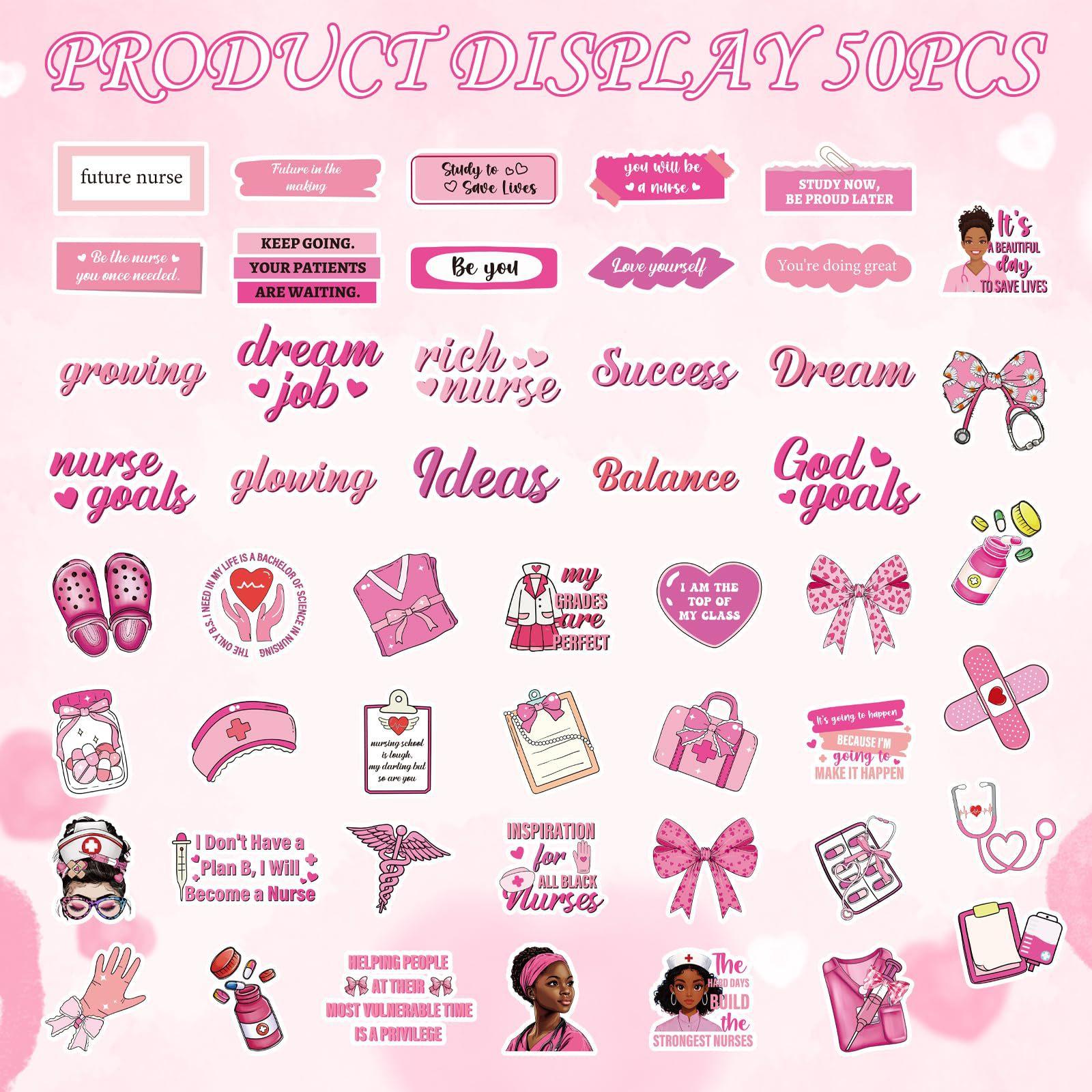 50 PCS Pink Melanin Nurse Stickers Pack, Inspirational African American Women Medical Decals for Planner Hydro Flask Clipboard, Nurse Appreciation Gifts Calling all my melanin nurses!🩺💕 50 cute pink stickers to decorate your work clipboard & hydro flas
