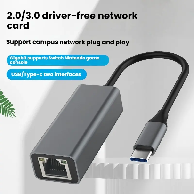 USB Type-C & Type-A to Gigabit Ethernet Adapter, 1000mbps Rj45 Lan Card, Plug-And-Play No Driver Needed, Compatible with Laptops, Tablets, Pcs