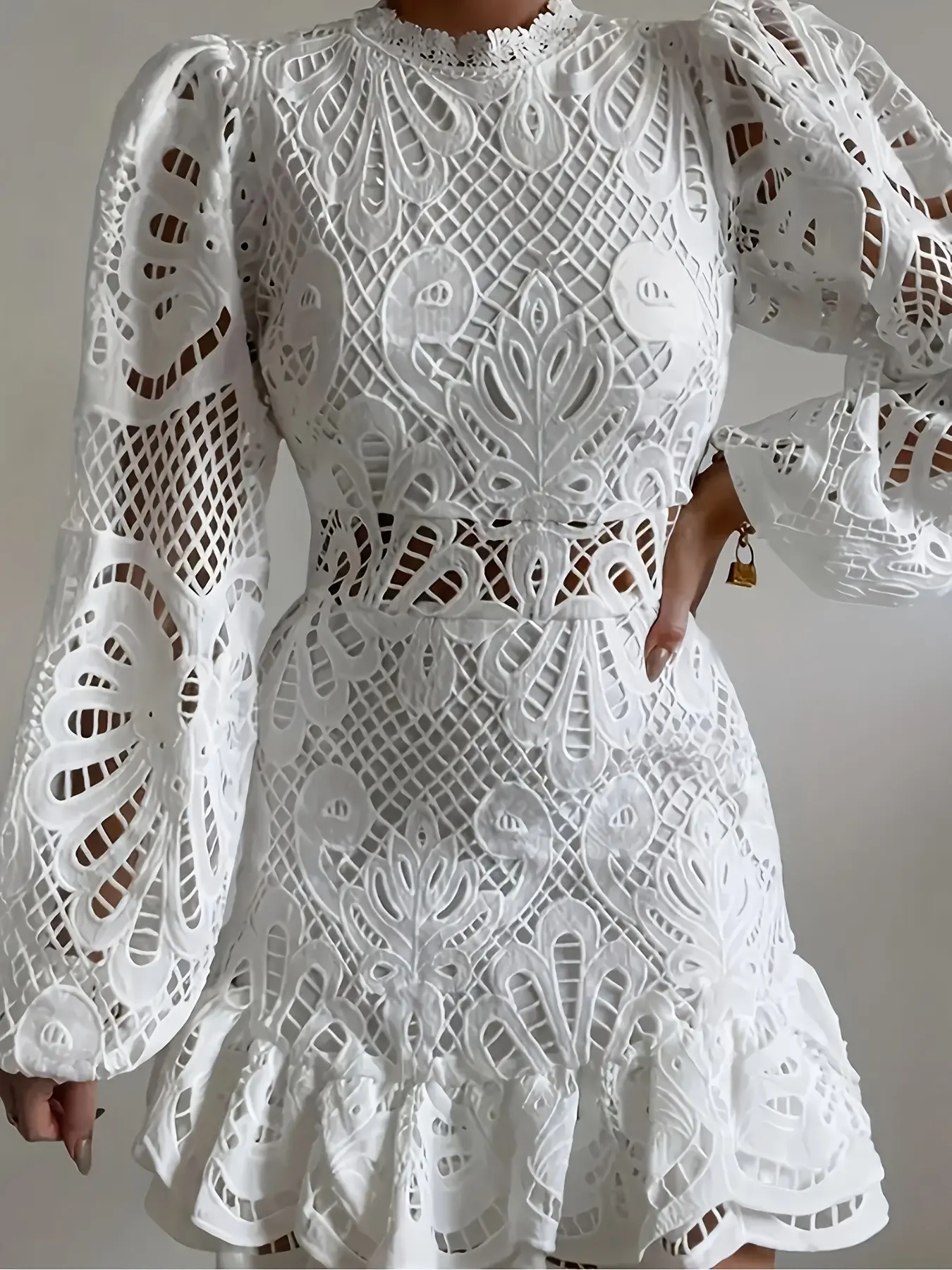 Lace Long Sleeve Mini Dress, Ruffled Sleeves, Women's Sexy A-Line Party Dress, Elegant Evening Wear, Cocktail Party Dresses, Perfect for Special Occasions