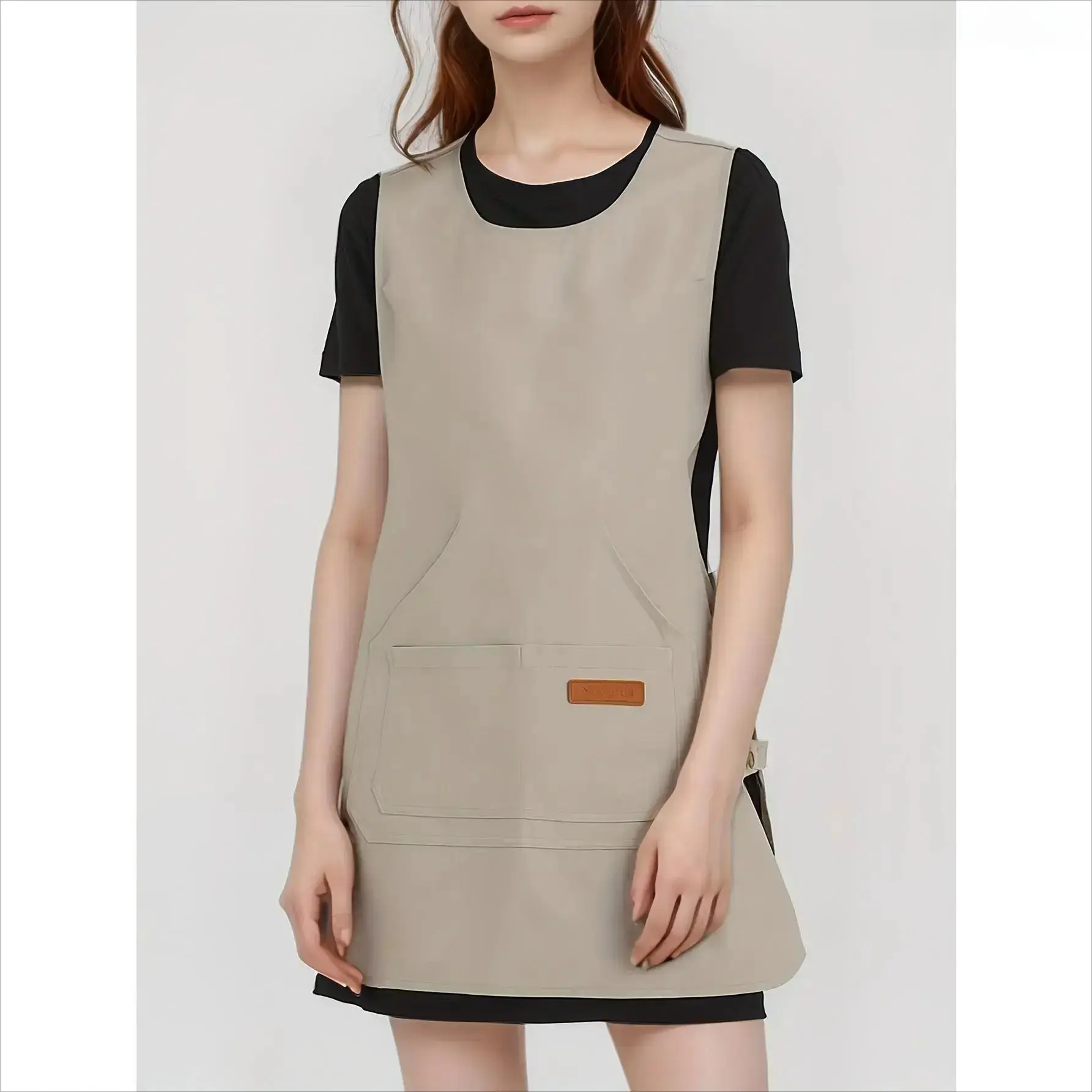 Women's Plain Kitchen Bib Apron with Pockets, Waterproof and Reusable 1-Size Lace-Up Style for Cooking and Home Cleaning, Kitchen Aprons, Solid Color Apron