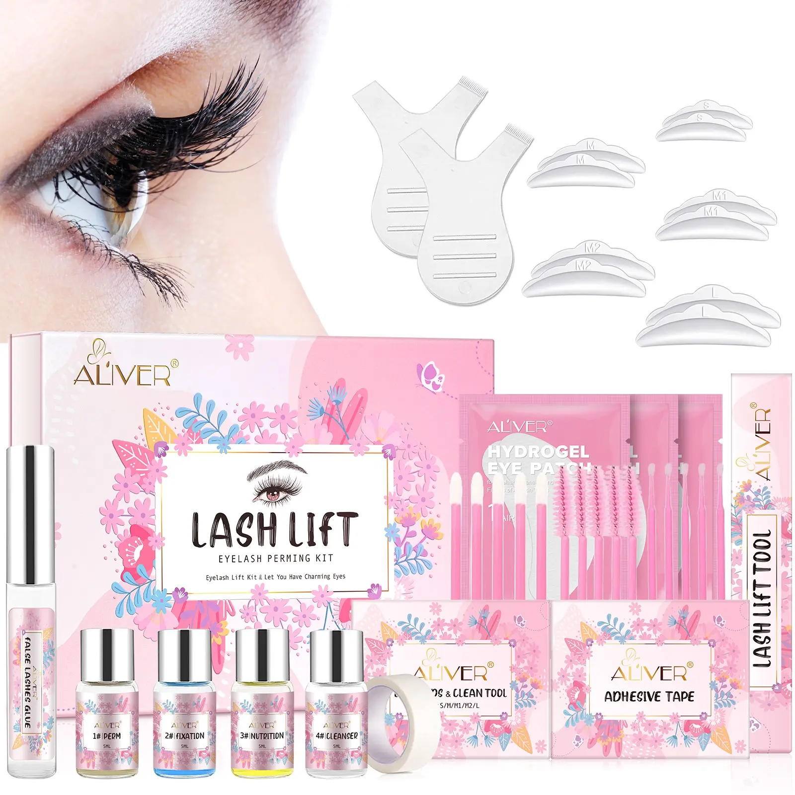 Aliver Korean Lash Curling Kit, 5-Piece Home Use, Upgraded Adhesive, DIY Lash Curls, Semi-Permanent Effect, Suitable for Salon and Home, DIY Eyelashes Kit
