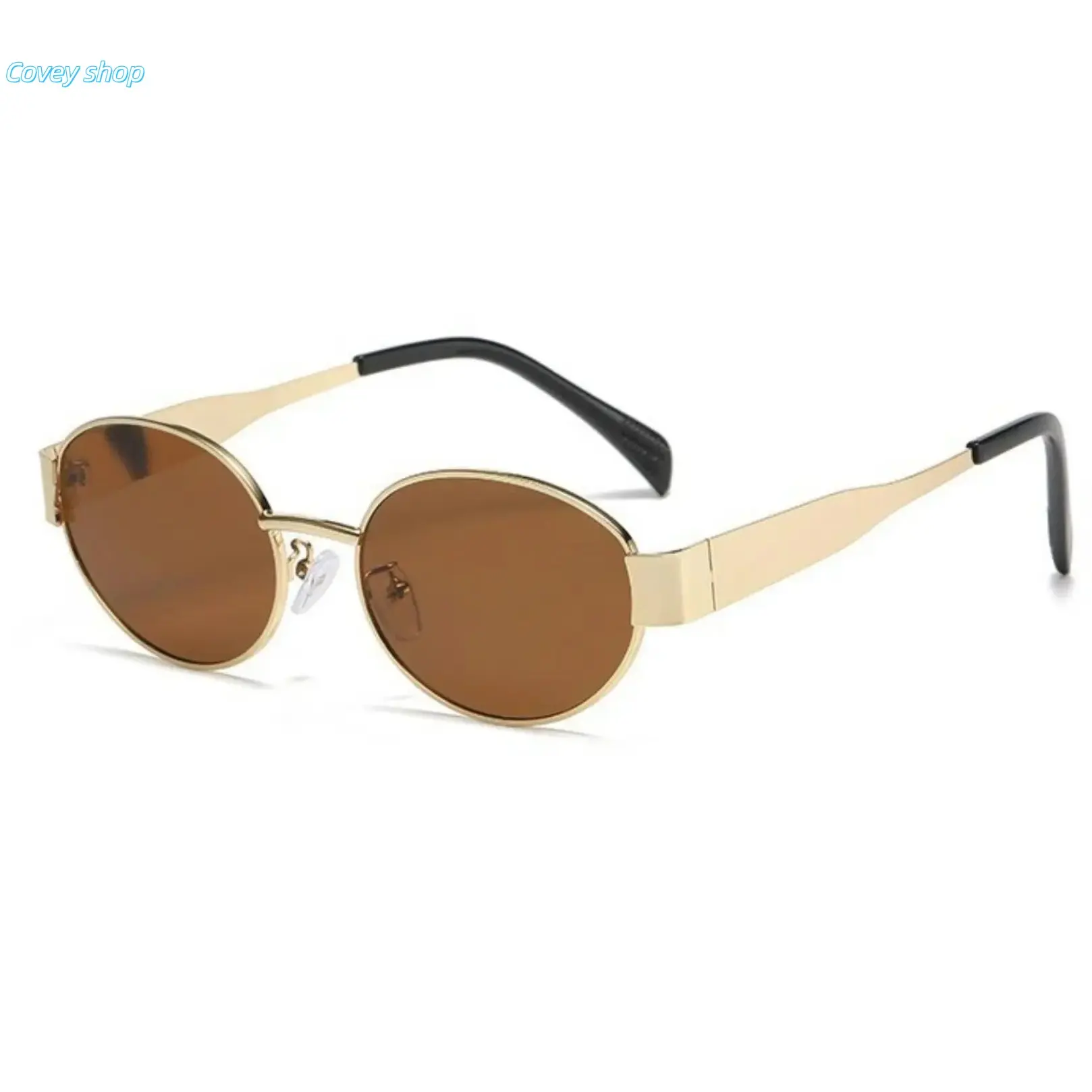 Women's Vintage Oval Metal Frame Sunglasses - Retro Thin-Rim Tinted Lens, Minimalist Fashion Eyewear for Daily Streetwear, Driving (Oval Shape Collectible Eyewear)