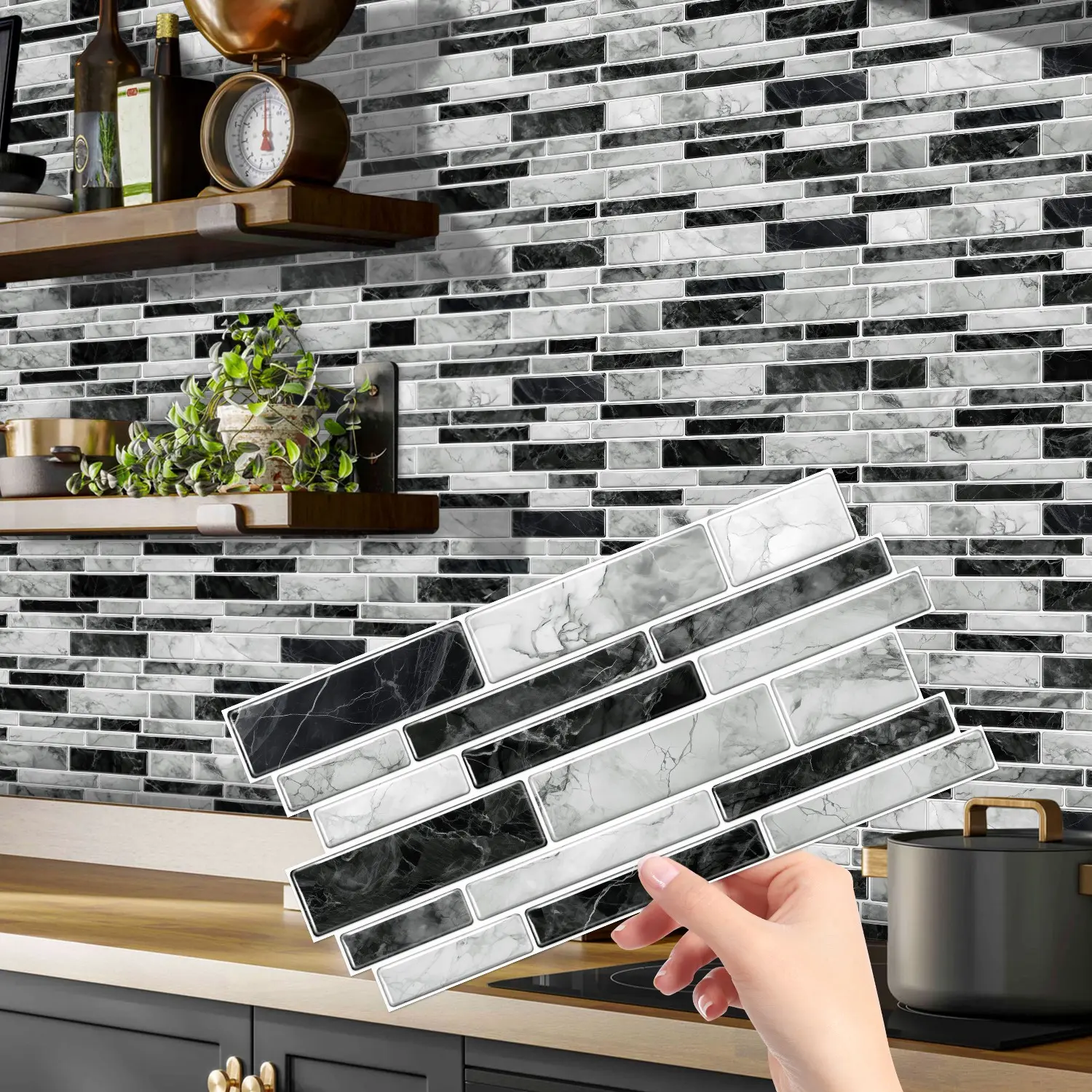 Simulation Marble Splicing Models tile Wall Stickers, Bathroom, Kitchen self-adhesive Waterproof Wallpaper, Wall Decoration, Peel and Stick Wallpaper Designs, Peel and Stick Wallpaper For Bathroom