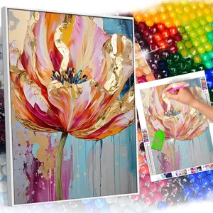 Oil Painting Flower Theme 5D DIY Full Round Drill Diamond Painting Kit for Adult Beginners - 30x40CM (12x16inch) Canvas, Easy Stress Relief Handmade Art, Living Room Wall Decor Holiday Gift, Frameless