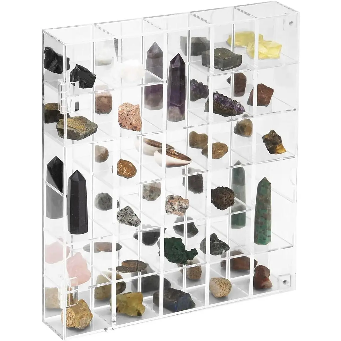 Adjustable Clear Acrylic Rock Display Case with Lid, Mirrored Storage Box for Mineral Crystal Arrowhead Stones Collectibles Holder Organizer Showcase Shelves