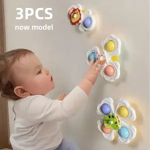 3PCS Suction Cup Spinner Toys for Toddlers 1-3, Montessori Sensory Fidget Spinners, Baby Bath Toys, High Chair Activity Toy, Fine Motor Skills Learning Toy, Travel Busy Toy, Birthday Gift for Boys Girls