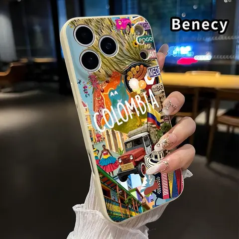 Protective Flocked TPU Smartphone Case - Colombian Vibrant Charm Pattern, Straight-Edge Durable Liquid Silicone, Anti-Drop Slim Fit, Full Body Full Camera Protection Shell for iPhone 11-17,15 Pro Max,Plus,XR,XS,Air (Mobile Phone Accessories)